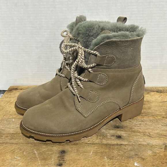 Emu Australia Preston Charcoal Lug Boots Ankle Lace Up Boots Warm Cozy